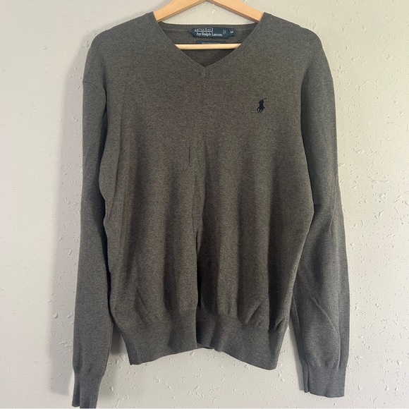 Polo by Ralph Lauren Gray V-Neck Sweater Casual Neutral Comfy Medium - Picture 1 of 5